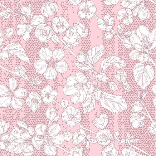 Apfelbaum. Vektor Apfelblüten Japanische Quince Zweige mit Blüten auf rosa Mosaik