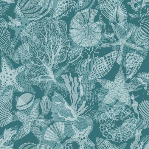 Vektorgrafik meersterne muscheln nautilus meeresspinne korallen algen auf smaragdgrüner