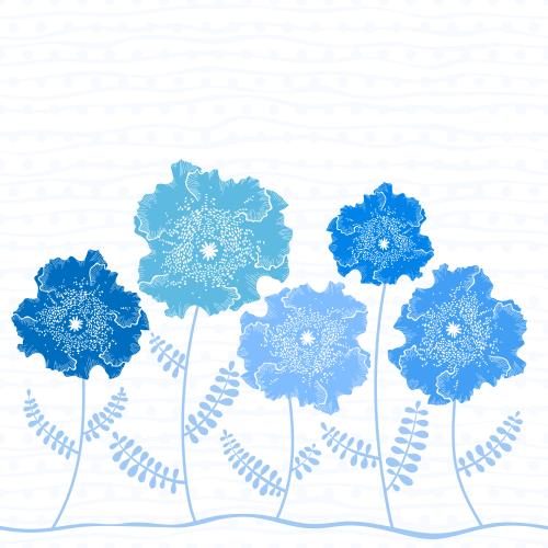 Vektorgrafik abstrakte blumen in verschiedenen blautönen auf gestreiftem karomuster