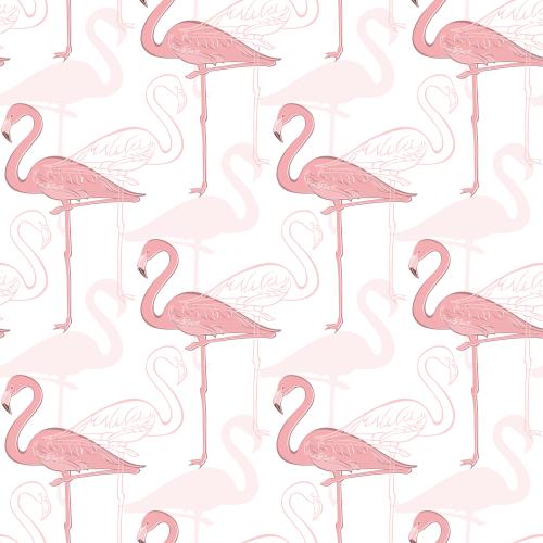 Vogel. Vektor Flamingo, bunte Silhouetten und kontrastreiche Bilder auf zartrosa