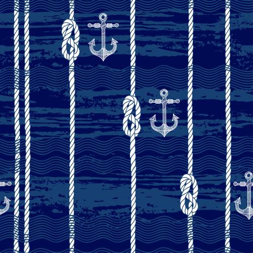 Anker. Vektor seile mit Seemannsknoten, Wellen, Anker auf Blauem