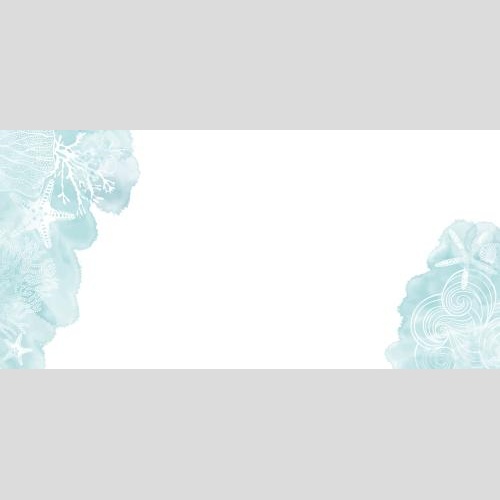 Bild Meersterne, Korallen, Algen, dekorative Wellen, blaue Aquarellfragmente, Platz fuer Text auf weiß