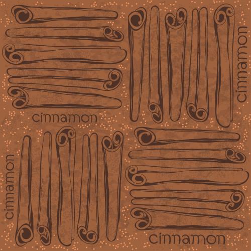 Zimt. Vektor Zimtstangen, Cinnamon-Inschrift auf texturiertem braunem
