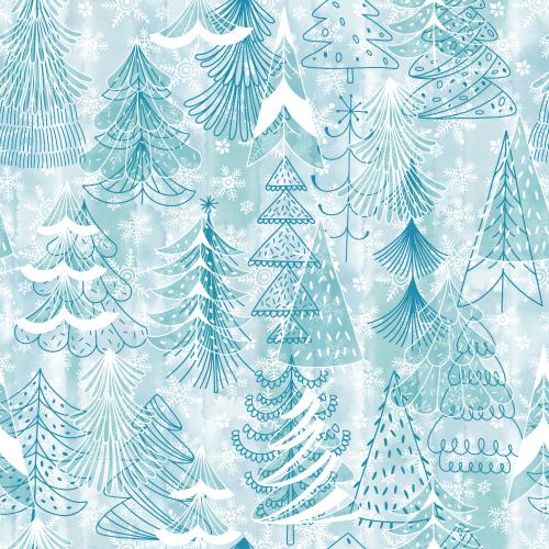 Vektorgrafik stylisierte bäumchen, schneeflocken auf blauem aquarell