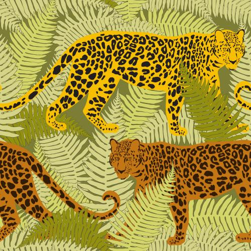 Leopard. Vektor leoparden in den Blättern des Farns