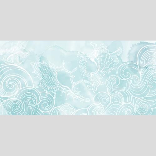 Vektorgrafik dekorative wellen und muscheln auf blauem aquarell