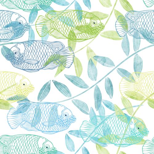 Rasterbild meerfische und aquarellalgen auf weißem