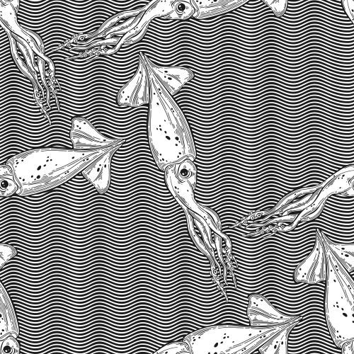 Tintenfisch. Vektor Kalmar und Wellen