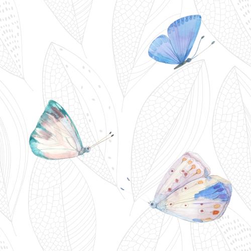 Rasterbild aquarellbutterflies, gitterblätter auf weißem
